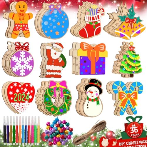 Decorazioni Natalizie in Legno, Decorazioni Albero di Natale, Ornamenti in Legno per Natale, Natalizia Appeso Ornamenti, Regali di Natale, per Albero di Natale Abbellimenti Ornamenti Decorativi, 36PCS