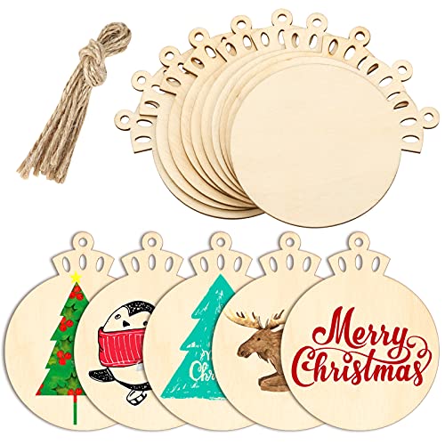 MELLIEX 40 Pezzi Fette di Ornamenti Legno Naturale Baubles Dischi Rotondi di Mestieri di Abbellimenti per la Decorazione Dell'Albero di Natale