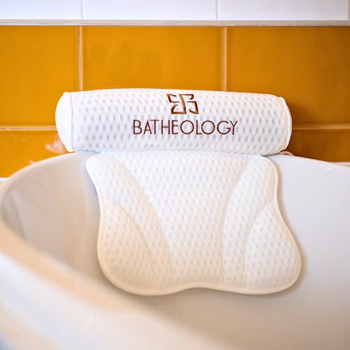 Batheology® Cuscino per vasca da bagno, ergonomico, colore grigio, per vasca da bagno con imbottitura [Visco Memory Foam], cuscino per rilassare la colonna vertebrale, funzione di supporto per testa,