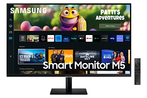 Samsung Smart Monitor M5, Flat 32'', 1920x1080 Full HD, Smart TV Amazon Video, Netflix, Airplay, Mirroring, Office 365, Wireless Dex, Casse Integrate, IoT Hub, WiFi, HDMI
