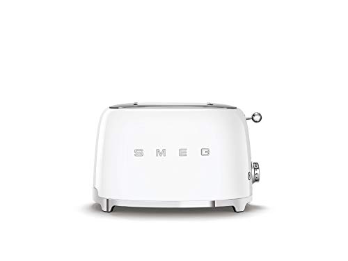 Smeg, Tostapane 2x2 TSF01WHEU, 2 Scomparti da 36mm, 6 Livelli di Doratura, Funzione Riscaldamento, Scongelamento e Bagel, Espulsione Automatica del Pane, Cassetto Raccoglibriciole, 950W, Bianco