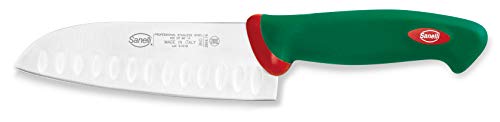 Sanelli Premana Professional Coltello Santoku Olivato, Acciaio Inossidabile, Verde/Rosso, Lama cm.16