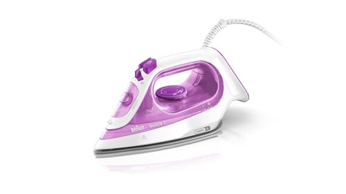 Braun TexStyle 3 SI3030PU, Ferro da Stiro a Vapore, 2300 W, Piastra in Ceramica, Stiratura in Verticale, Punta di Precisione, Getto di Vapore 140g/min, Bianco/Viola