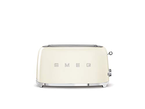 Smeg, Tostapane 2x4 TSF02CREU, 2 Scomparti per 4 fette, 6 Livelli di Doratura, Funzione Riscaldamento, Scongelamento e Bagel, Espulsione Automatica del Pane, Cassetto Raccoglibriciole, 1500W, Panna