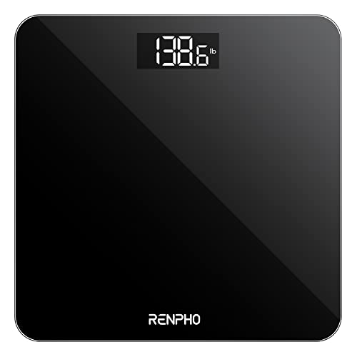 RENPHO Bilancia Pesapersone Digitale Elettronica da Bagno, Bilancia Alta Precisione con Ampio Display a LED Retroilluminato, Tecnologia Step-On, Ultrasottile, Capacità 180kg, Nero