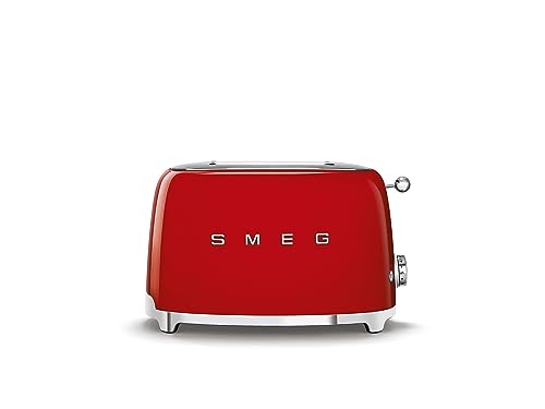 Smeg, Tostapane 2x2 TSF01RDEU, 2 Scomparti da 36mm, 6 Livelli di Doratura, Funzione Riscaldamento, Scongelamento e Bagel, Espulsione Automatica del Pane, Cassetto Raccoglibriciole, 950W, Rosso