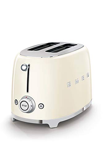 Smeg, Tostapane 2x2 TSF01CREU, 2 Scomparti da 36mm, 6 Livelli di Doratura, Funzione Riscaldamento, Scongelamento e Bagel, Espulsione Automatica del Pane, Cassetto Raccoglibriciole, 950W, Crema