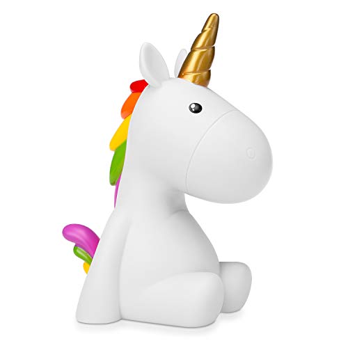 Navaris Luce notturna LED Unicorno - Lampada per bambini ricaricabile - Lucina da notte per cameretta con cambio colori e cavo Micro USB - bianca