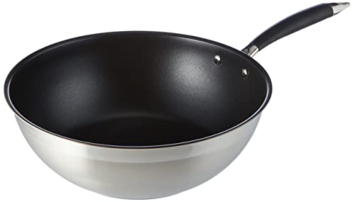 Amazon Basics - Padella da wok in acciaio INOX, 28 cm, Nero