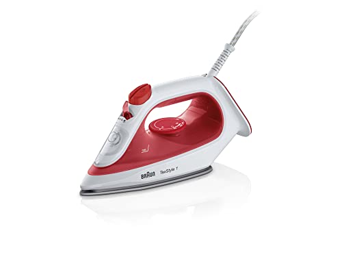 Braun TexStyle 1 SI 1019, Ferro da stiro a Vapore, Rivestimento Antiaderente, Termostato, 25g/min in modalità Turbo, Capacità Serbatoio Acqua 220ml, 1900W, Rosso/bianco