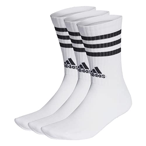 adidas 3-stripes Cushioned Crew Socks 3 Pairs, Calzini Unisex - Adulto, White/Black, L (Pacco da 3)