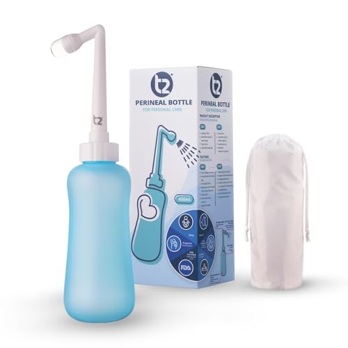 T2 Peri Bottle - Bidet Portatile da Post Parto, Sollievo dal Dolore Perineale - Da 450 ml con Ugello a 60°, Custodia Lavabile - Borsa Ospedaliera Essenziale per la Maternità, Regali per la Neo-Mamma