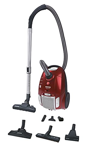 Hoover TELIOS PLUS TE70_TE75011 Aspirapolvere a Traino, con Sacco, 700W, 3,5 L, 66 dBA, Filtro Epa, Spazzola Parquet, Mini Turbo Spazzola, Rosso