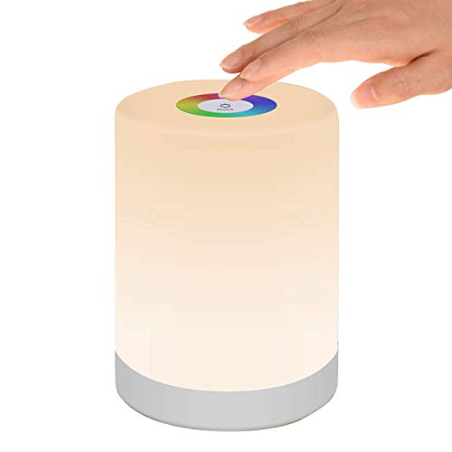 Luce Notturna LED, Lampada da Comodino Intelligente, Controllo Tattile, Dimmerabile, USB Ricaricabile, Portatile, Colore che Cambia RGB per Bambini, Camera da Letto, Campeggio, ABS (Bianco Caldo)