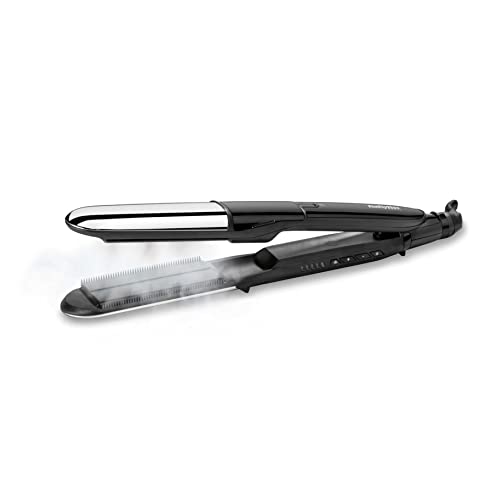 BaByliss ST496E Piastra a Vapore 2in1 Steamshine Ceramic Diamond da 39 mm, Lisciante, 5 Temperature, Auto Spegnimento di Sicurezza, Nera e Argento