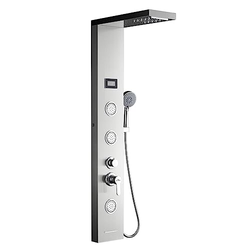 Auralum Colonna doccia in acciaio inox con luce a LED, pannello doccia multifunzione con display LCD e getti di massaggio, colonna doccia idromassaggio per bagno