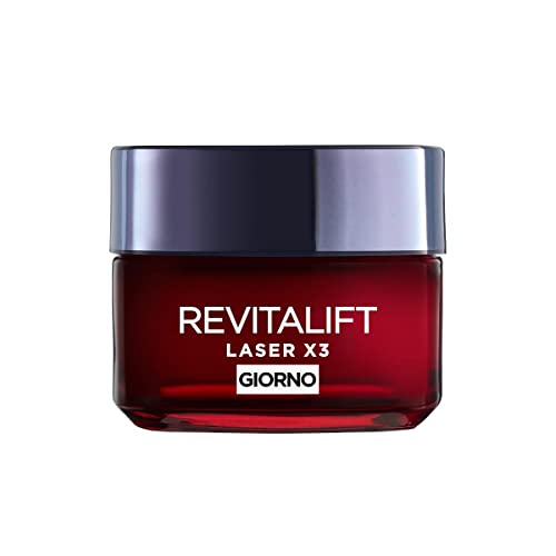 L'Oréal Paris Crema Viso Giorno Revitalift Laser X3, Azione Antirughe e Anti-Età, Per Pelle più Soda e Tonica, Con Acido Ialuronico, Vitamina C e Pro-Retinolo, 50 ml