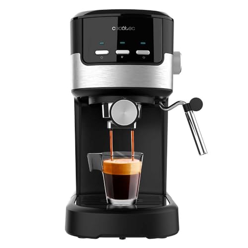 Cecotec Macchina da Caffè Espresso Compact Power Espresso 20 Pecan 1100 W, 20 bar, sistema Thermoblock, vaporizzatore orientabile, braccio portafiltri con doppia uscita e 2 filtri, 1,25 litri