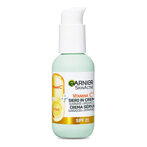 Garnier Siero in Crema Vitamina C SkinActive, 2 in 1 Siero Vitamina C e Crema Idratante SPF25, Anti-Macchie e Illuminante, Non unge, Adatto a Tutti i Tipi di Pelle, 50 ml