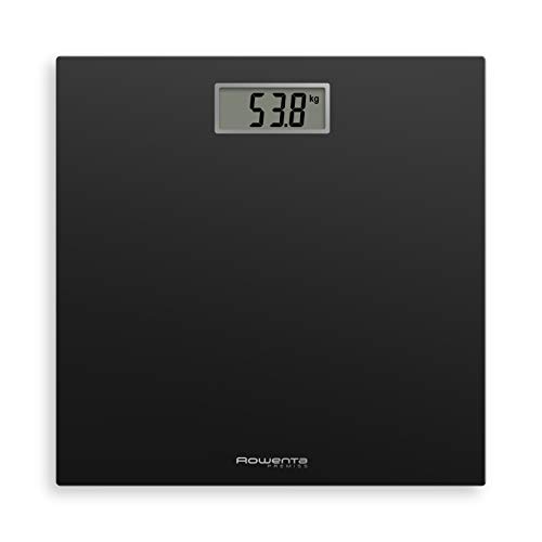 Rowenta BS1400 Premiss Bilancia Pesapersone Digitale in Vetro Temperato, 30x30 cm, Max 150kg, Ultrasottile, Graduazione di Precisione Ogni 100g, Funzioni Intelligenti, Ampio Display