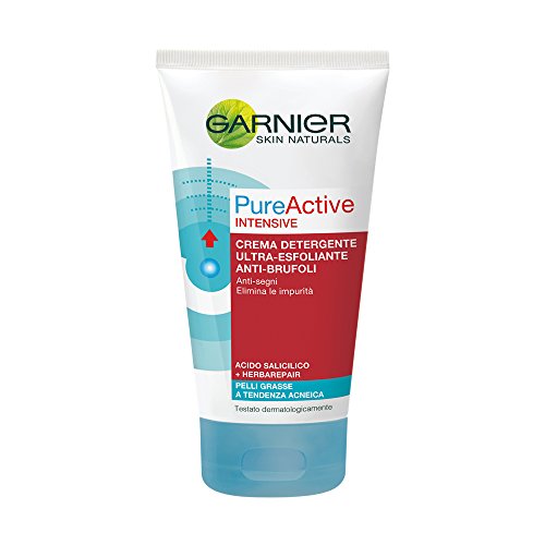 Garnier Pureactive Intensive Crema Detergente Ultra-Esfoliante Anti-Brufoli, 150 ml