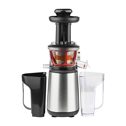 H.Koenig Estrattore di succo verticale GSX12 in acciaio inox, succo di frutta e verdura, slow juicer spremitura lenta 60 giri al min, senza BPA, apertura 82 mm, pressione delicata, 1 litro, 400 W