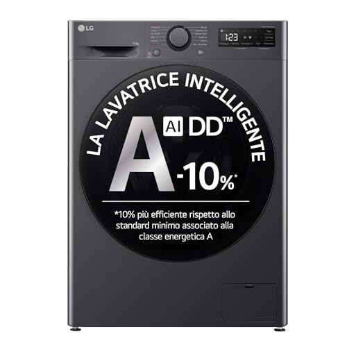 LG F4R5011TSMB Lavatrice 11kg AI DD, Classe A-10%, 1400 Giri, TurboWash, Vapore