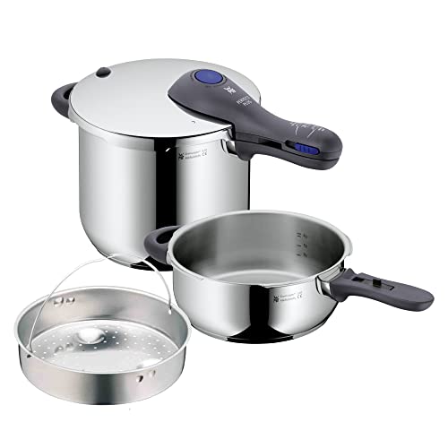 WMF Perfect Plus Set Pentole a Pressione 3 L e 6,5 L in Acciaio Inox 18/10 Cromargan ø 22 cm, 3 pezzi, Pentola Induzione e Gas, Fondo Transtherm Triplo Strato, Incluse cestello