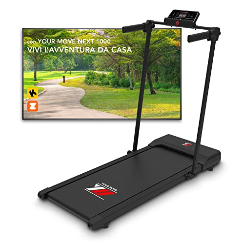 YM Tapis Roulant Elettrico Pieghevole, Tappeto Corsa Extra Large (42 cm larghezza), Telaio rinforzato, APP Kinomap & Zwift, Salvaspazio, 12 Programmi, NEXT 1000 NERO Your Move