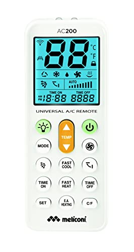 Meliconi AC 200 Telecomando Universale per Condizionatori/Climatizzatori Compatibile con la Maggior Parte dei Marchi, con Schermo Retroilluminato e Funzione Torcia, bianco, 802102