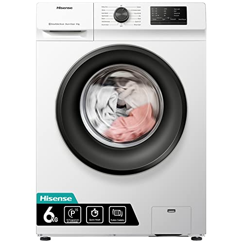 Hisense WFVC6010E - Lavatrice a Carica Frontale 6 Kg, 1000 rpm, 15 Programmi, Display LED, Programma Rapido, Partenza Ritardata, Child Lock