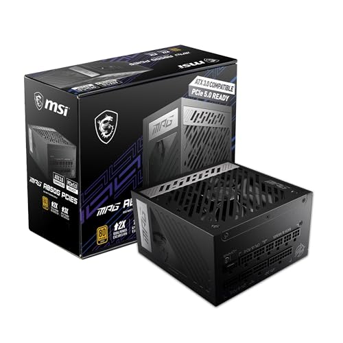 MSI MPG A850G PCIE5, Alimentatore 850W, certificato 80 Plus Gold, ATX 3.0 100% modulare, supporto GPU PCIe 5.0, 105°C condensatori giapponesi, 0% RPM Mode, cavi piatti - 10 anni di garanzia