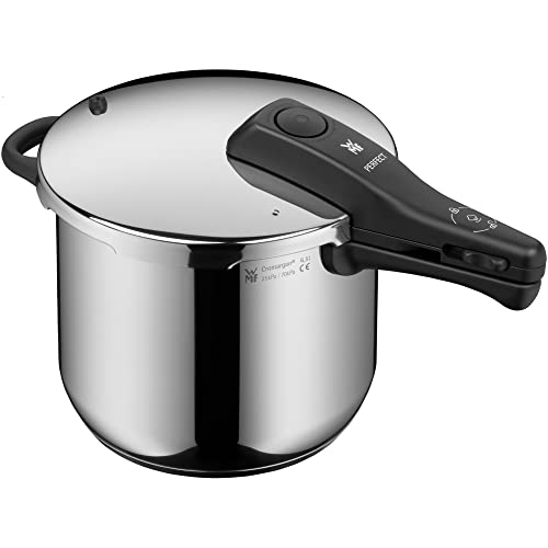 WMF Perfect - Pentola a pressione a induzione, 6,5 l, grande segnale di cottura, 2 livelli di cottura, manico con coperchio rimovibile, acciaio INOX C