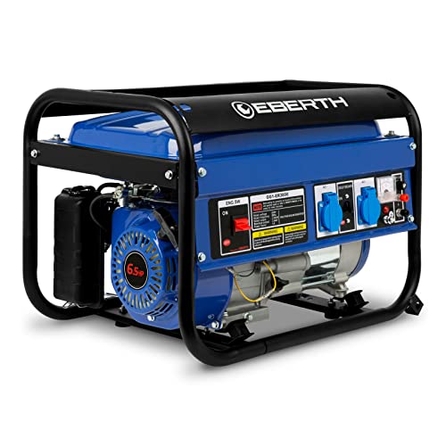 EBERTH 3000Watt Generatore di Corrente con Motore a Benzina 4 Tempi, Raffreddato ad Aria, 2x 230V, 1x 12V, Avviamento a Strappo, Regolatore automatico di Tensione AVR, Fusibile Livello dell'Olio