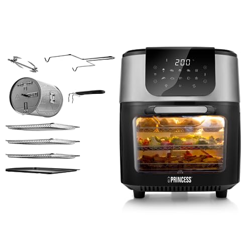 Princess Friggitrice ad Aria Forno Deluxe, 1800 W, 11 Litri, Schermo Tattile Digitale, 10 Programmi Preimpostati, Girapollo e Cestello Inclusi, Acciaio Inossidabile