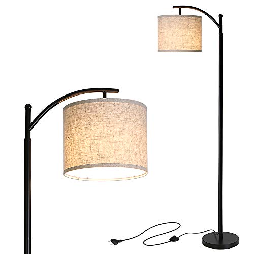 Lampada da Terra Salotto 1.6M, Lampada da Terra ad Arco 720LM 3000K Bianco Caldo, Piantana LED con una Lampadina LED da 9W(E27), Paralume in Lino Beige, Base in Ferro, per Camera da Letto, Soggiorno