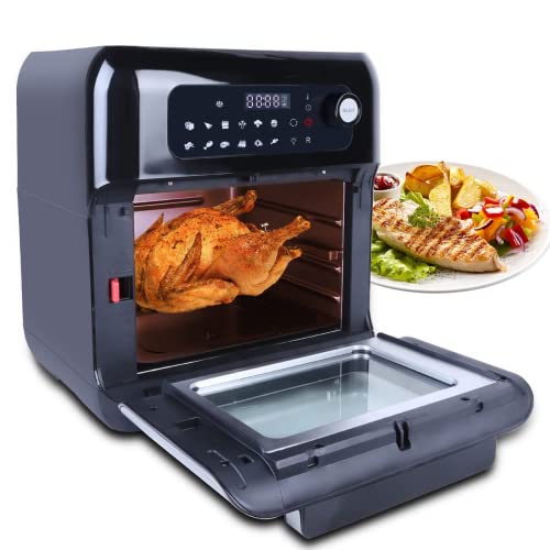 Uten Friggitrice ad Aria 10 Litri, 12 in 1 Forno ad Aria Calda con LED Touch Screen, Friggitrice Senza Olio da 1500W XXXL, Friggere, Griglia, Forno, Arrostir, Ricetta PDF, 6 Accessori - Acciaio Inox