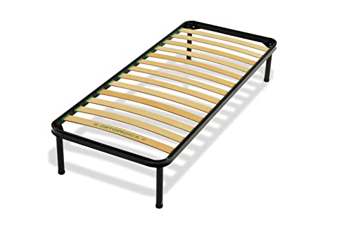 Bed Store SISTEMI RIPOSO Rete 80X190 H35 Cm Per Letto Singolo A Doghe In Legno Curvato Misura Singola Standard Ortopedica Con 4 Piedi Altezza 30Cm Con Tappi