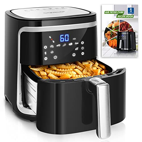 Aigostar Cube 30IBT - Friggitrice ad Aria 5-in-1, 1900W, 7L, Pannello touch a led, 7 Scelte già programmate, Forno, Arrostire, Cestello removibile anti aderente, Mantenimento calore, 20- Ricette