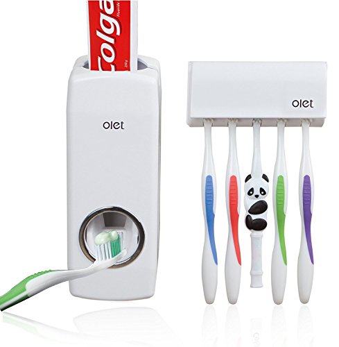 Meideli - Dispenser automatico unico per dentifricio da montare alla parete, comprensivo di porta-spazzolini