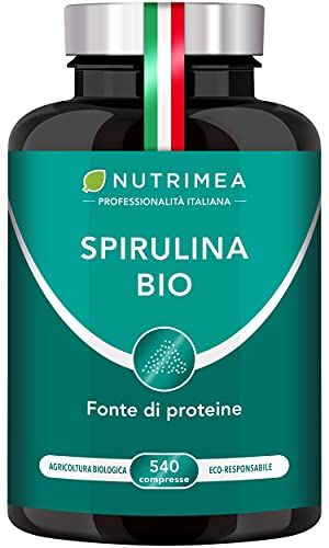 Spirulina BIO | 540 Compresse | Fonte di Proteine Vegetali | Ricca di Ficocianina, Vitamine e Minerali | Energia & Difese Immunitarie | 100% Naturale | Nutrimea