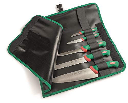 Sanelli Set 5 coltelli Premana Professional Rotolo Cuoco, Cordura, Nero/Verde