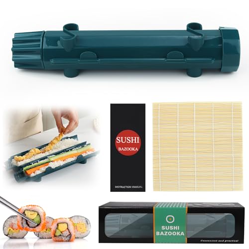 CHRI Sushi Maker Bazooka - Set per sushi fai da te, Sushi Roller Maker Sushimaker Bazooka e tappetino in bamb? per principianti (blu navy)