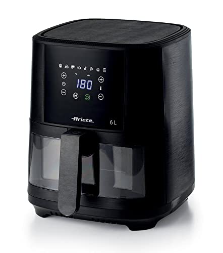 Ariete 4626 Friggitrice ad aria 6L, 1300 W, Capacità 6L, Capacità di cottura 2,5kg, 8 programmi preimpostati, Temperatura fino a 200°, Cestello trasparente per controllo cottura, Nero