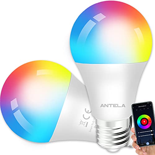 ANTELA Lampadine LED Alexa Inteligente WiFi E27, Dimmerabile Lampadina Smart 9W 806ML 80W equivalente, RGB & 2700K-6500K bianco freddo caldo, compatibile con Alexa/Google Home, 2 pezzi
