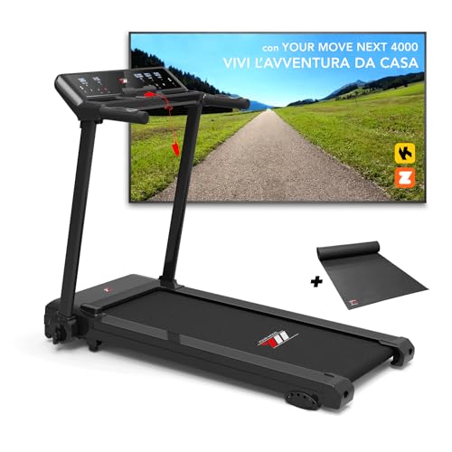 YM Tapis Roulant Elettrico Pieghevole Salvaspazio 14 km/h, Brand Italiano, Inclinazione, APP Kinomap Zwift Bitgym, Ampia Superfice, 2 Sistemi di Controllo (TASTI/GESTUALE), NEXT 4000 Your Move NERO