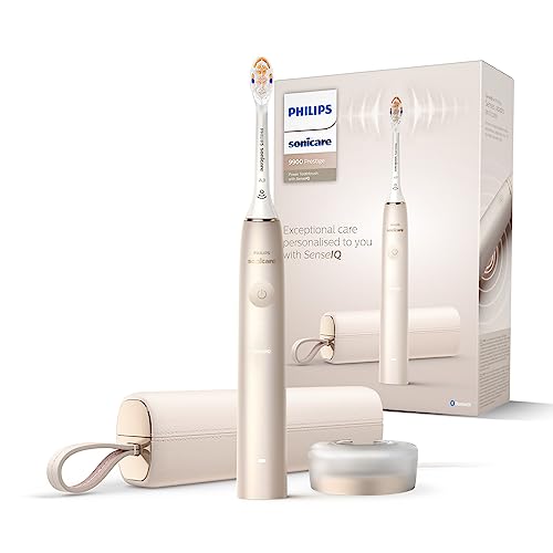 Philips Sonicare DiamondClean Prestige 9900 - Spazzolino elettrico sonico con 1 testina Premium All-in-One A3 e custodia di ricarica champagne (modello HX9992/11)