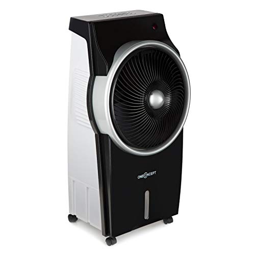 oneConcept Kingcool - Raffrescatore Evaporativo, Ventilatore, Umidificatore, Depuratore d'Aria 4in1, Ionizzatore, Serbatoio: 8 L, Flusso: 2340 m³/h, 95 W, Oscillazione, Portatile, Nero