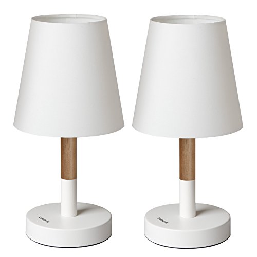 tomons (Pacco da 2 Lampada da comodino con paralume in tela, Lampada da scrivania in legno massello per camera da letto, soggiorno - Bianco