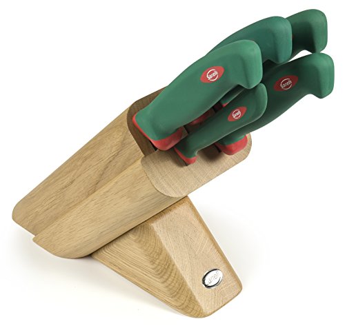 Sanelli 931605 Ceppo Coltelli Leck, Legno, Verde/Rosso, 5 unità